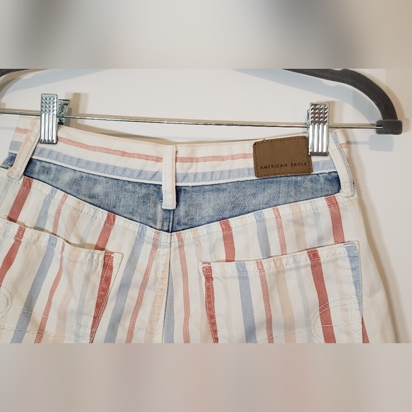 American Eagle Red White Blue Hi Rise Mom Shorts Cotton Size 00 - Picture 9 of 13